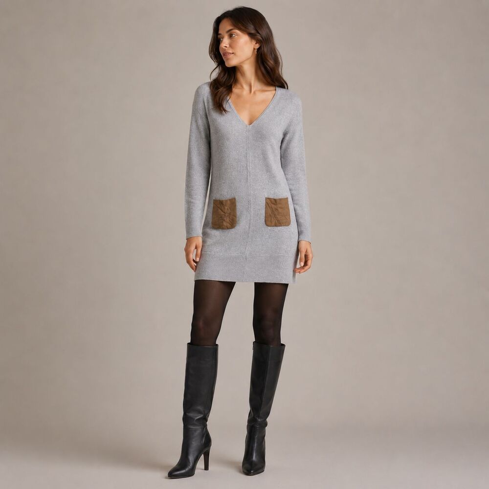 Club Monaco 100% Italian Cashmere Sweater Dress S Mini Gray Soft Quiet Luxury